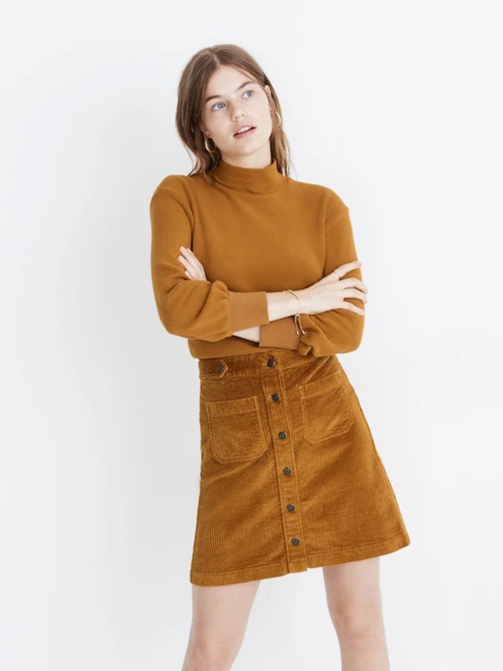 NWOT Madewell Corduroy A-Line Mini Skirt: Antique Gold size 4